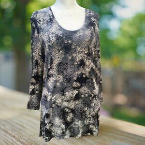 Citiknit Women's Metallic Sheen Abstract Floral Tunic Top–3/4 Sleeves (Sz S)